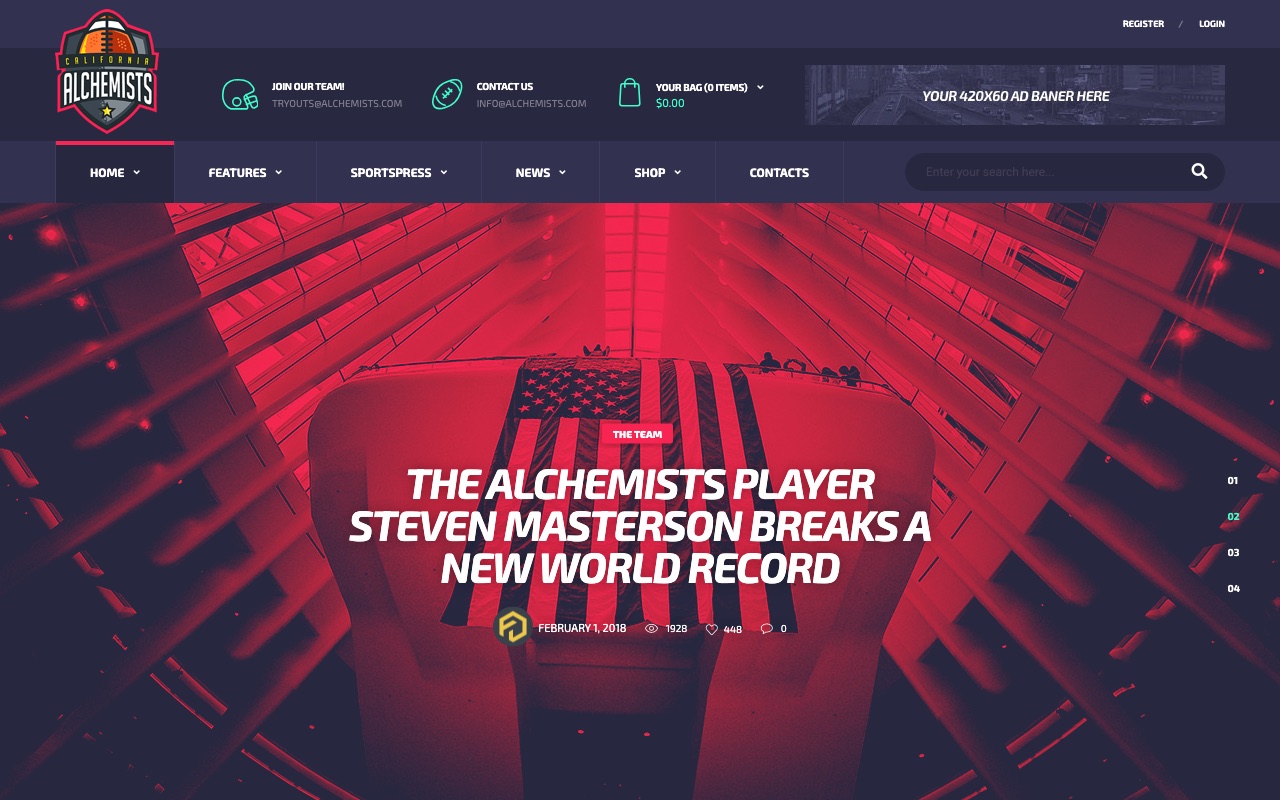 Alchemists American football demo homepage