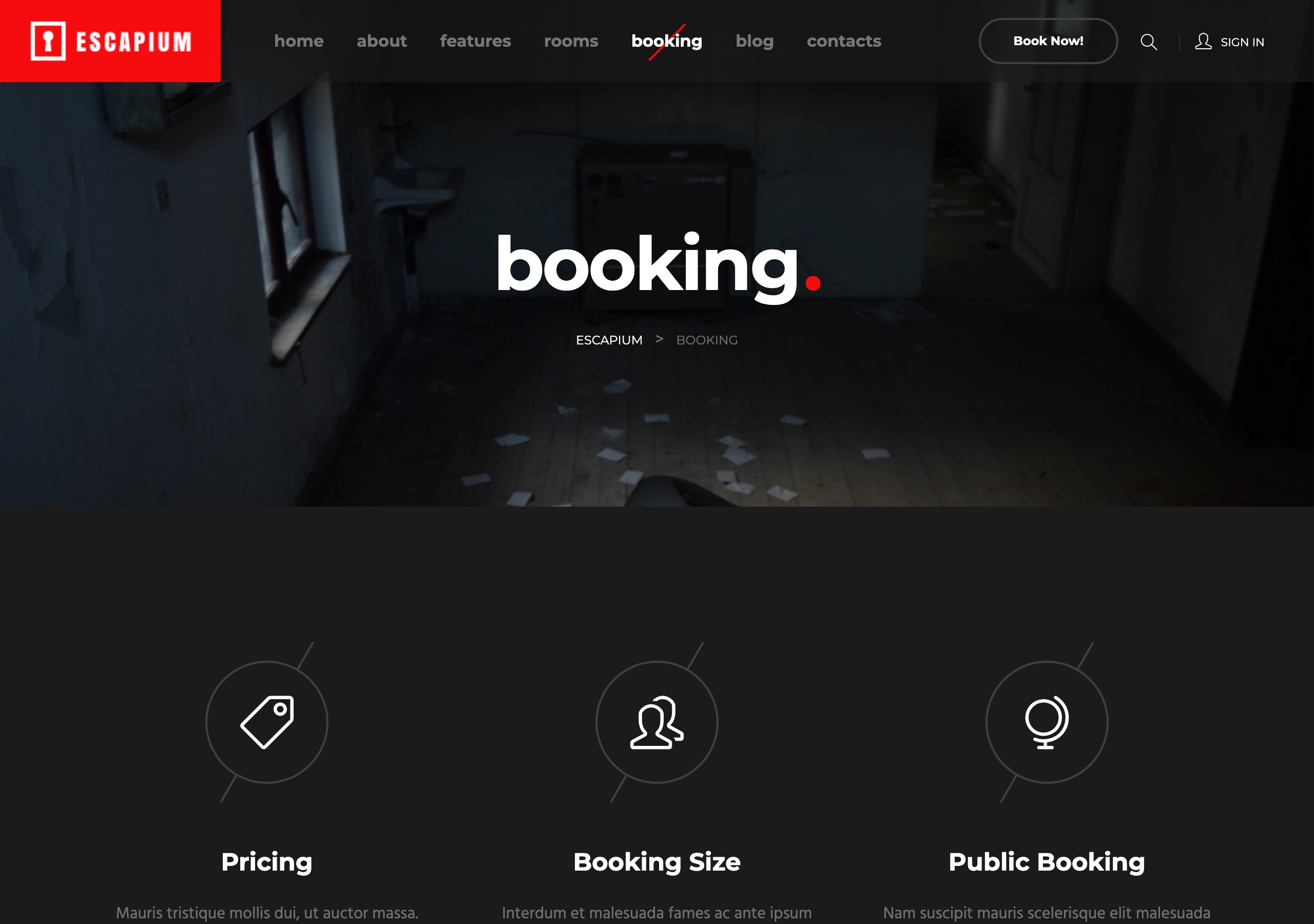 Escapium booking page