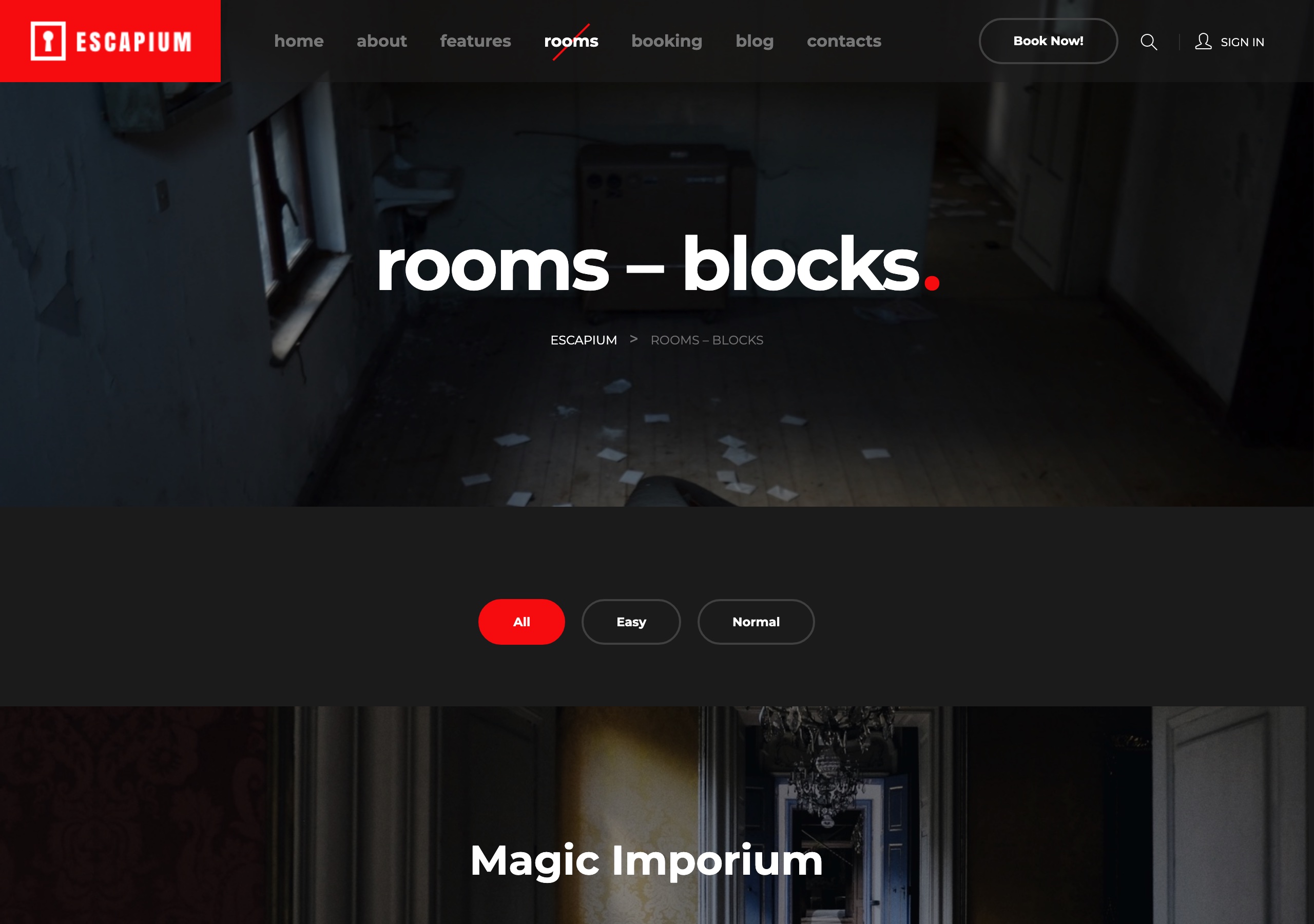 Escapium rooms listing page