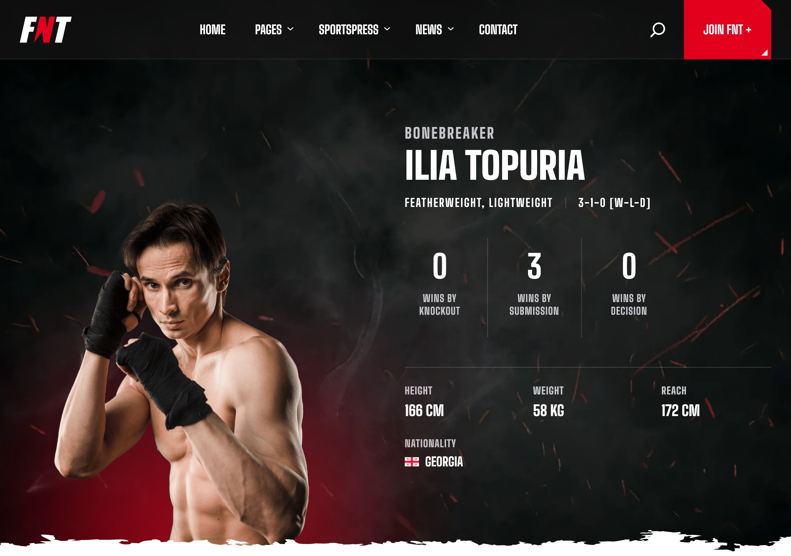 FNT fighter profile page
