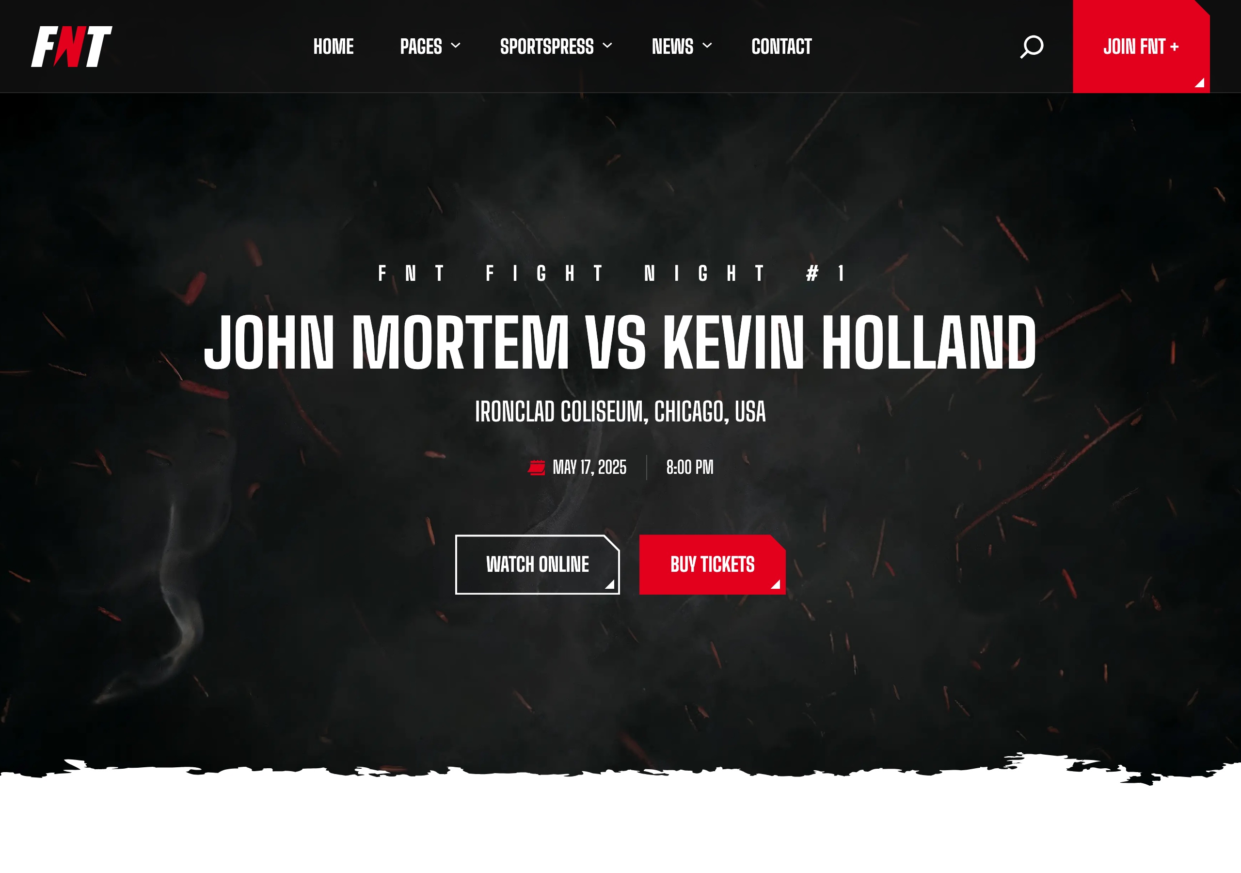 FNT event page with full fight card