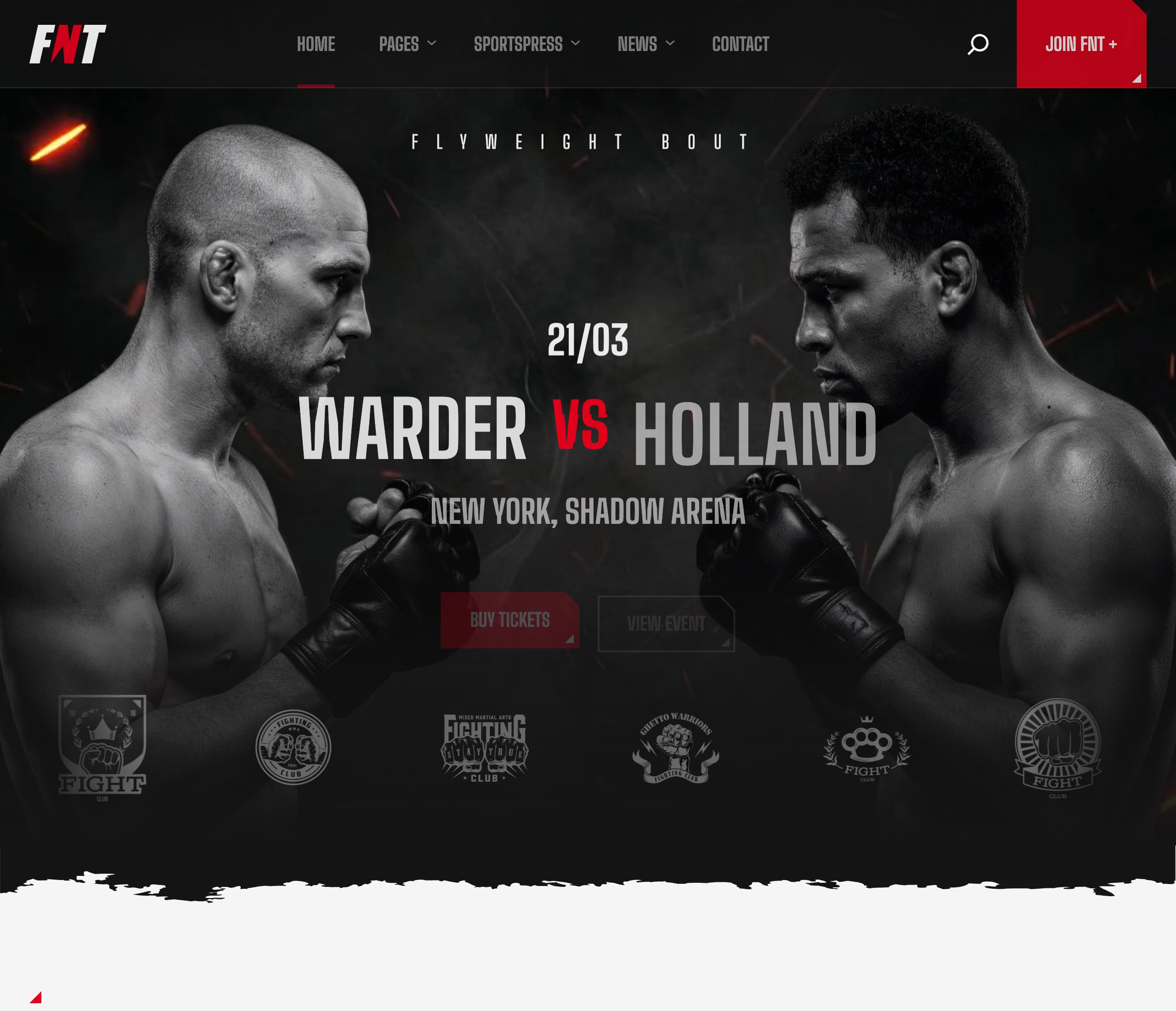 FNT homepage with next event and trending athletes
