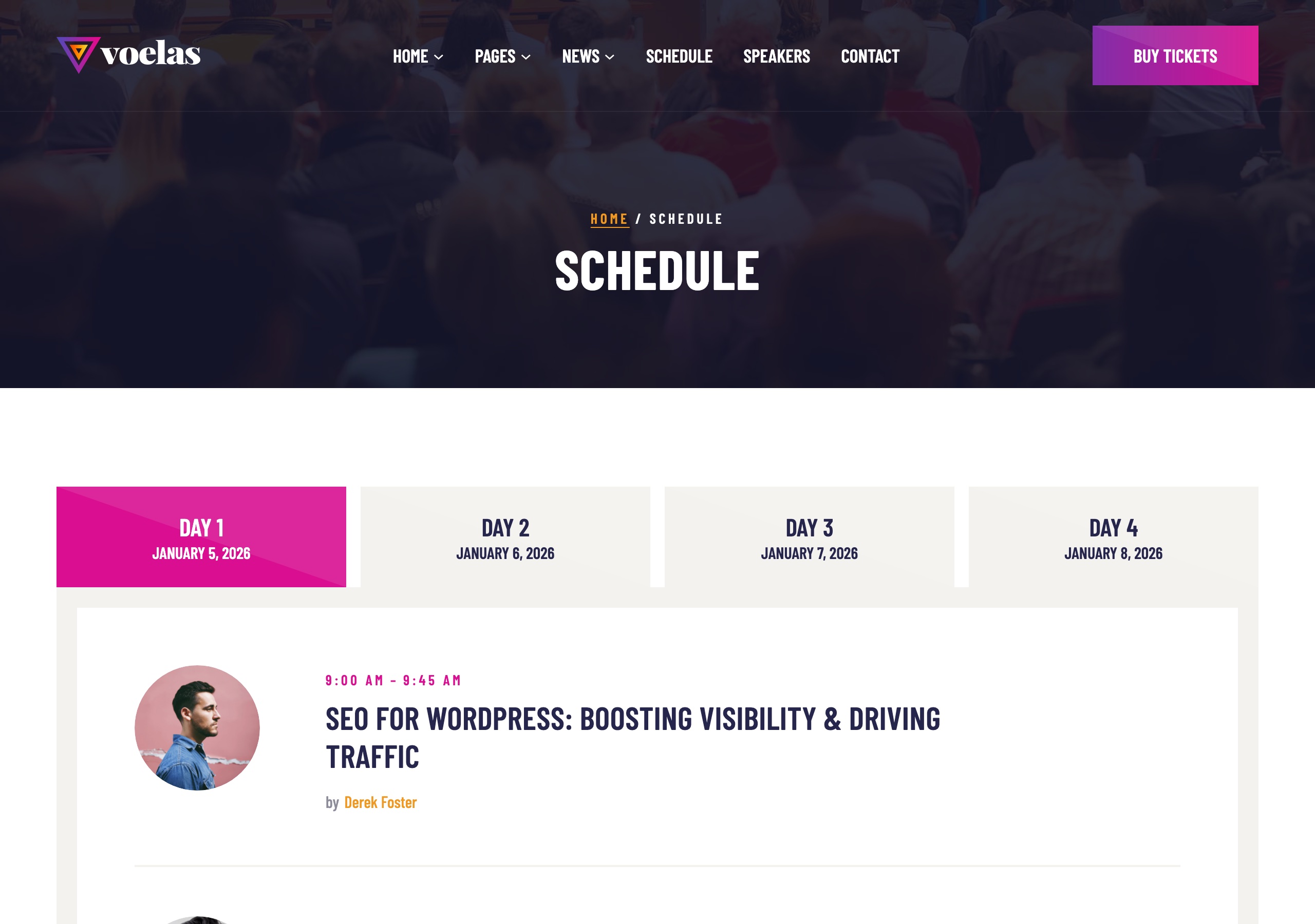 Voelas schedule page