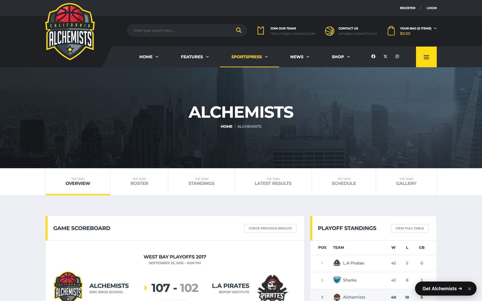 Sportspress team page tabs